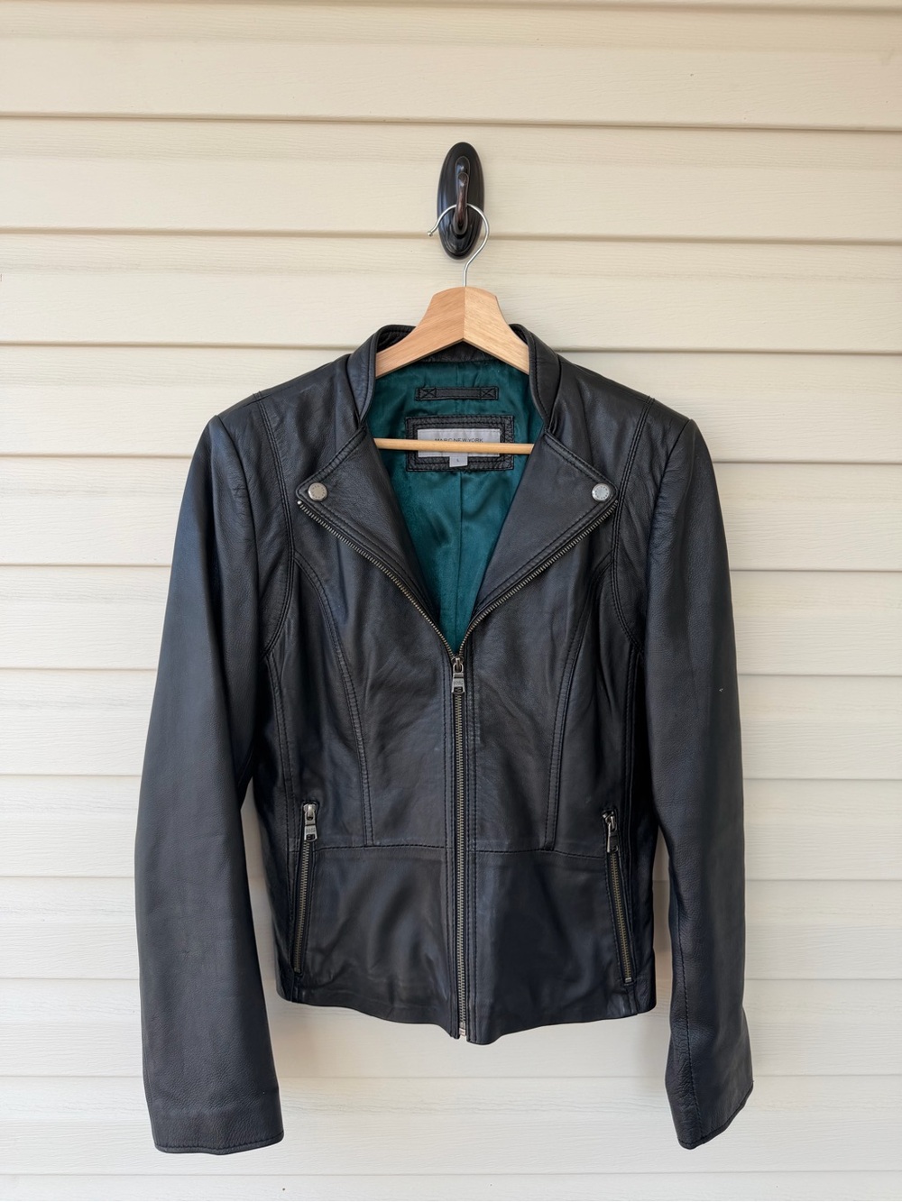 100% Leather Marc New York Women’s Black Leather Zip-Front Jacket